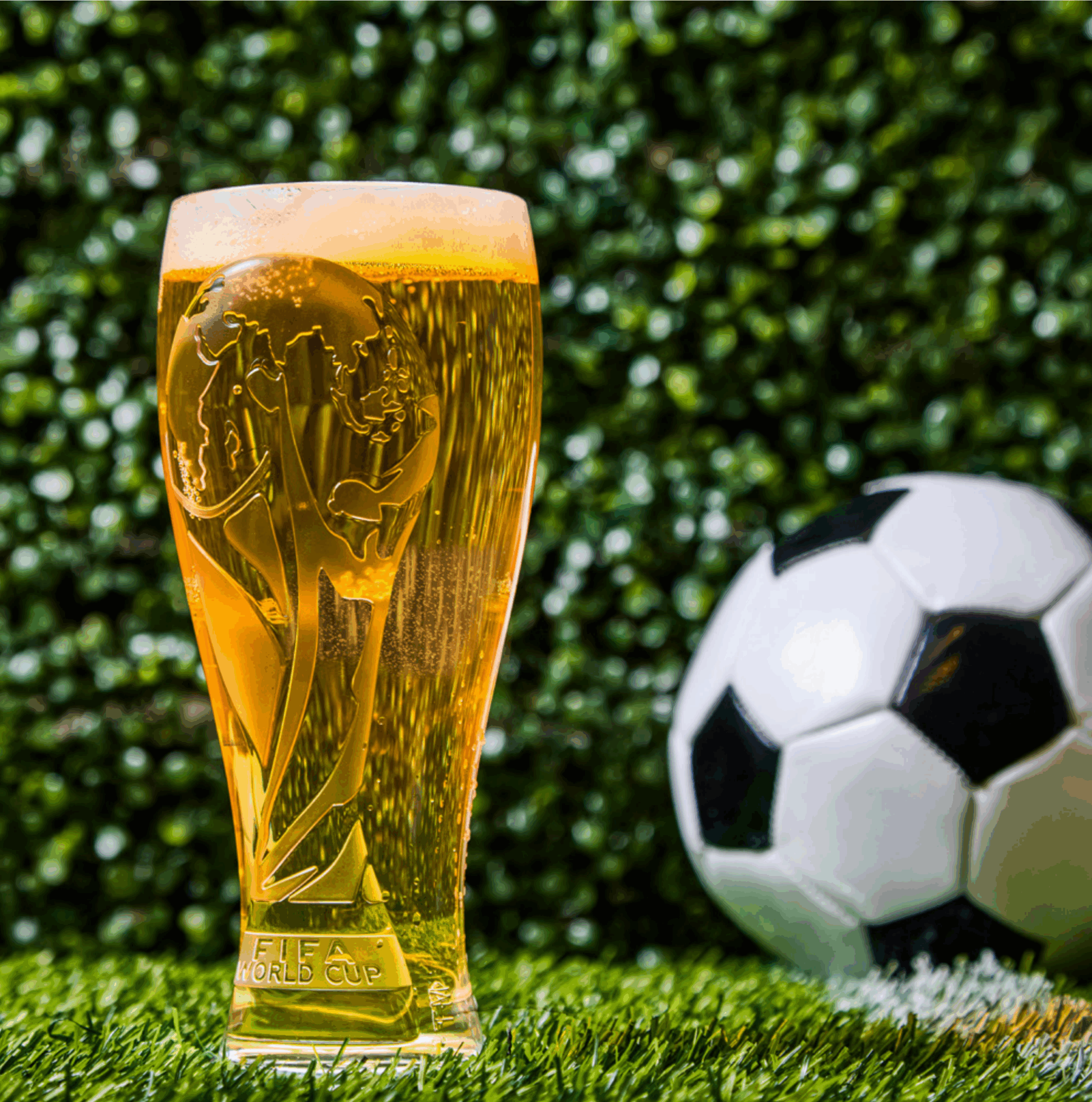 Fifa cup on Grass with soccer ball 